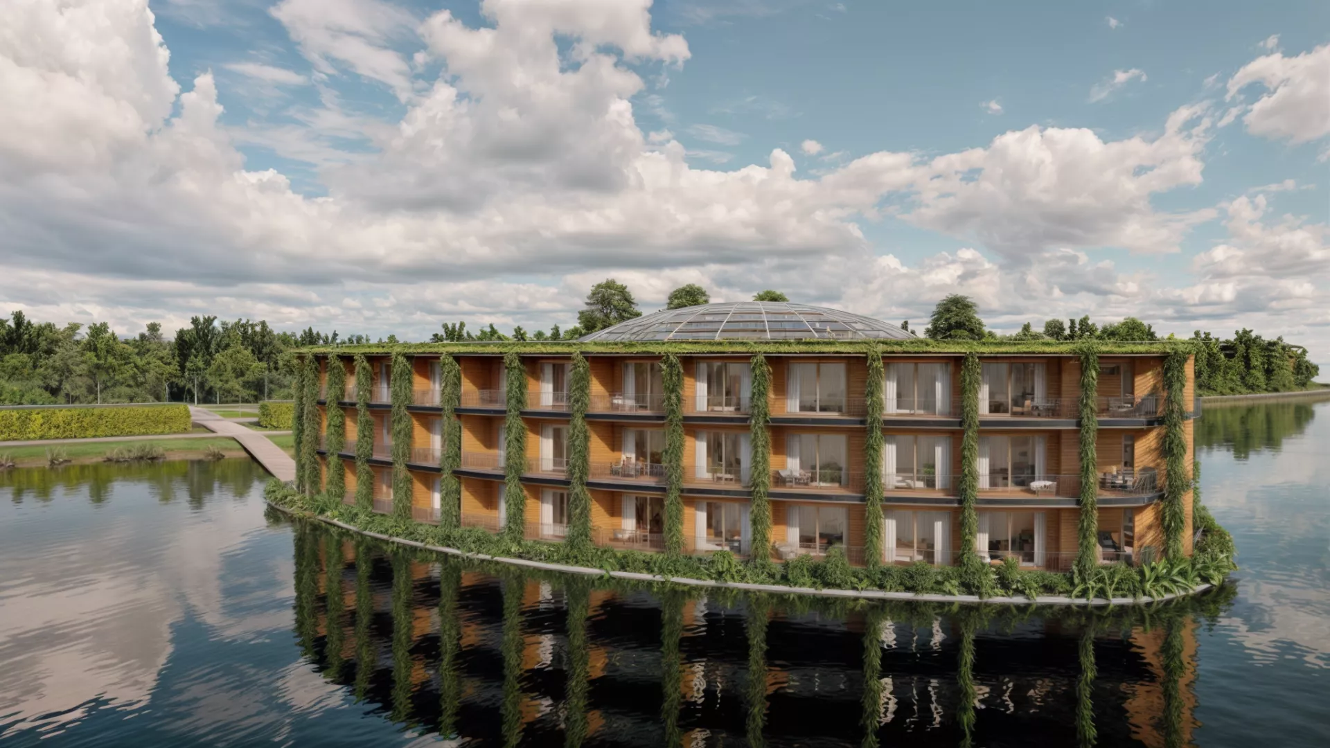 De Drijvende Kracht concepttekening van een flatgebouw op water