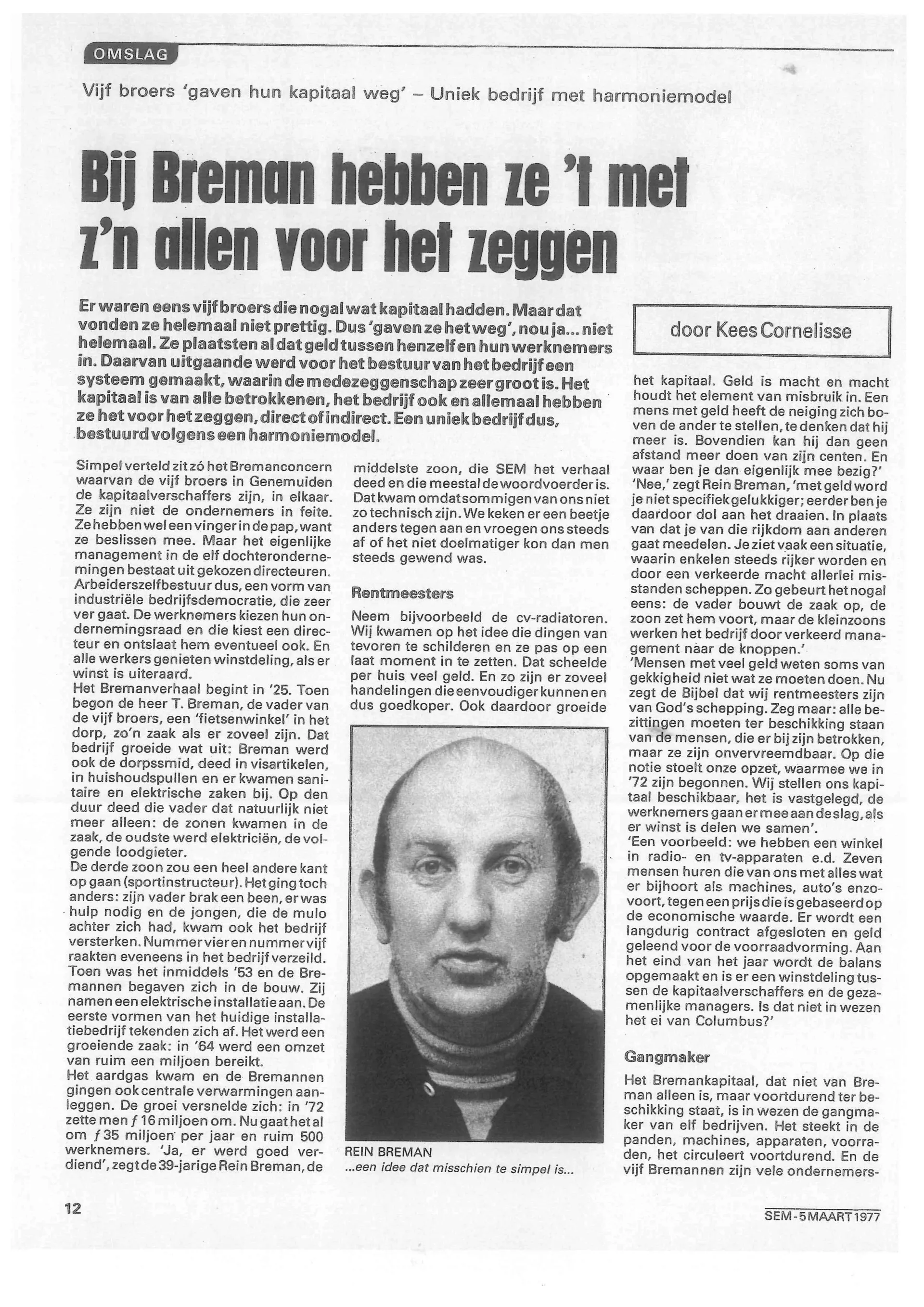 Krantartikel ontstaan Breman medezeggenschap